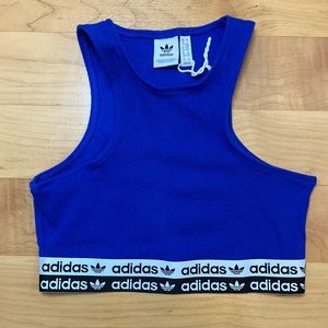 Blue Adidas workout top.